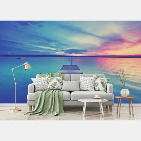 Papier peint ponton vers l'horizon au coucher de soleil – Wallnifity®