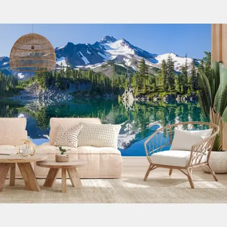 Papier peint paysage alpin miroir sur lac – Wallnifity®