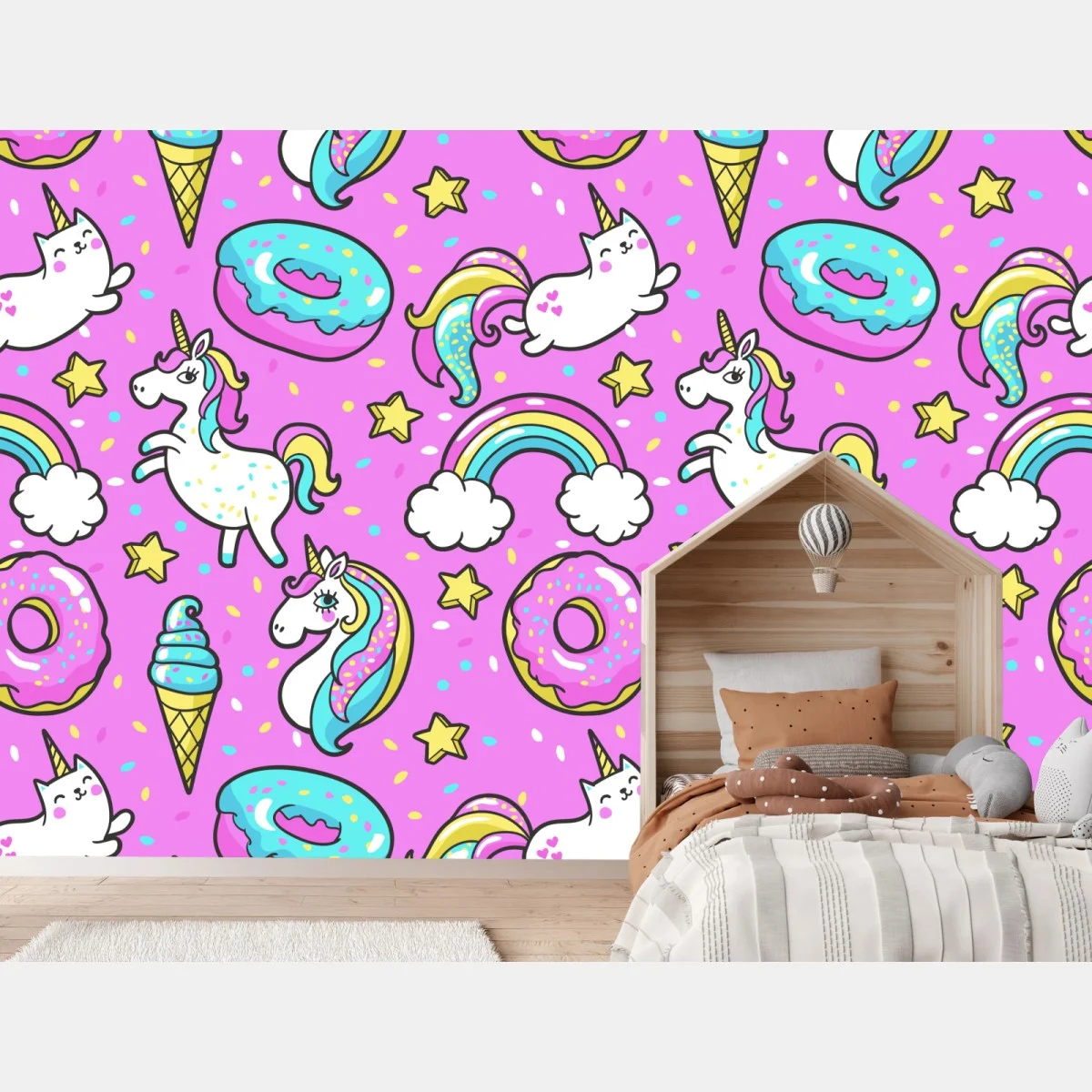 Papier peint rêve pastel de licornes, beignets et arc-en-ciel – Wallnifity® Papier peint rêve pastel de licornes, beignets et arc-en-ciel – Wallnifity®