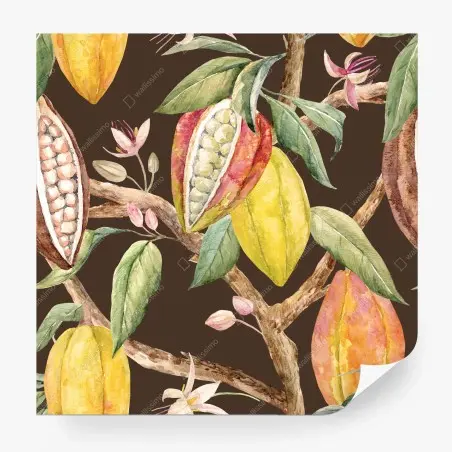 Papier peint motif botanique cabosses de cacao aquarelle – Wallnifity®