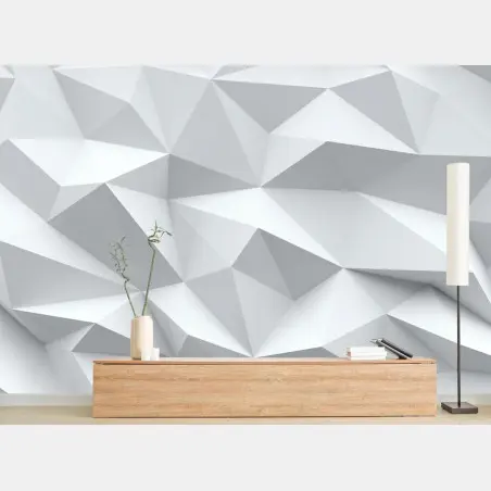Papier peint motif géométrique minimaliste blanc et gris pour décoration murale – Wallnifity®