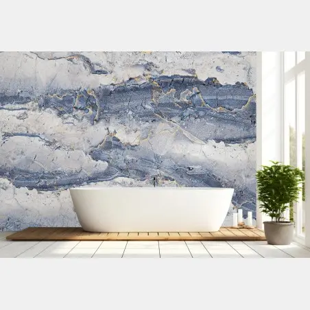 Papier peint marbre bleu veiné d'or – Wallnifity®
