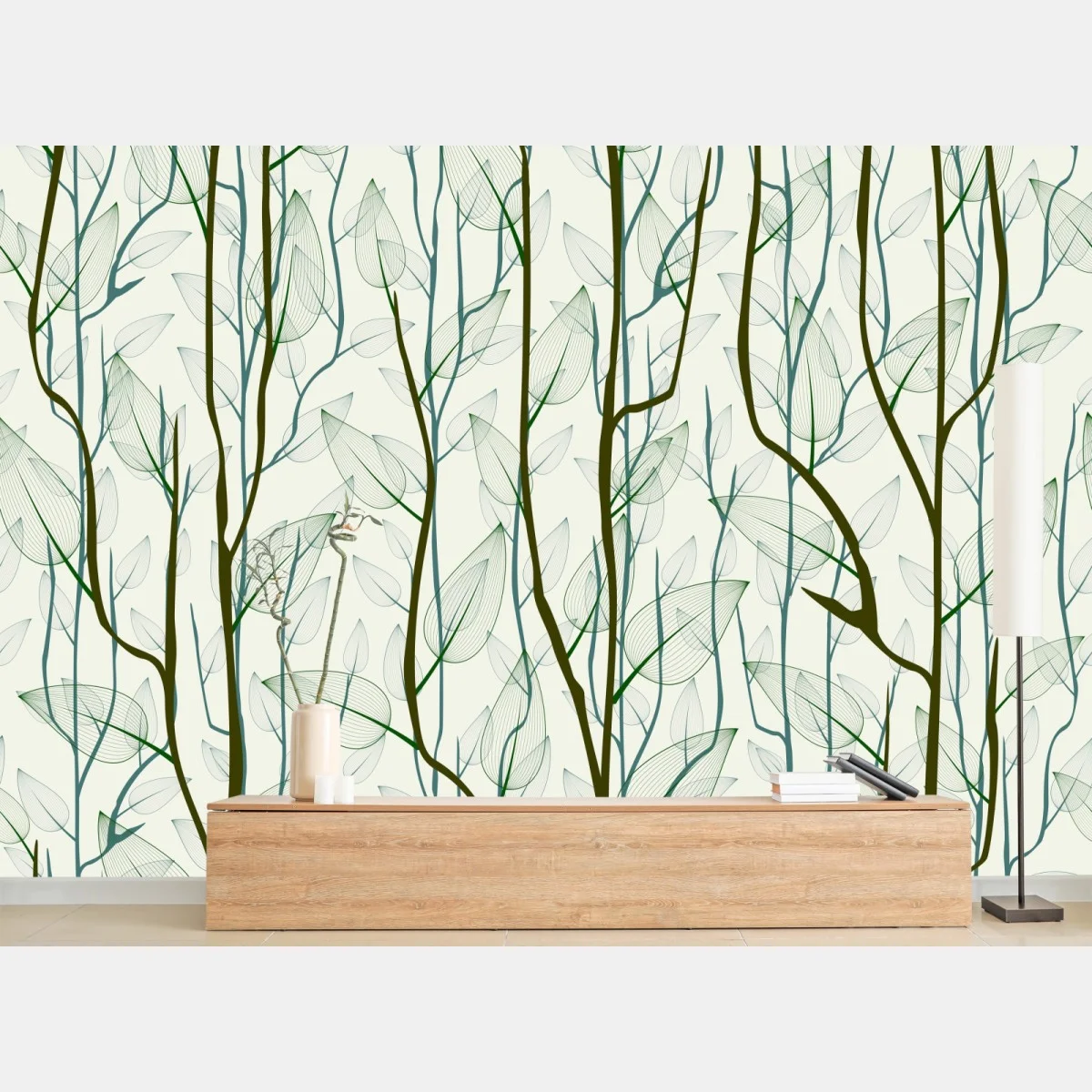 Papier peint motif délicat de branches et feuilles translucides – Wallnifity® Papier peint motif délicat de branches et feuilles translucides – Wallnifity®
