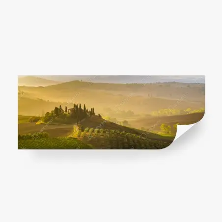 Papier peint brume matinale féerique dans les collines du Val d'Orcia, Toscane – Wallnifity®