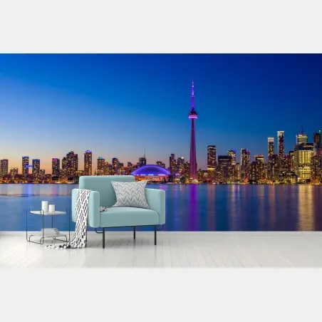 Papier peint panorama nocturne de Toronto avec la tour CN – Wallnifity®