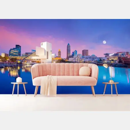 Papier peint crépuscule sur le front de mer de Cleveland – Wallnifity®
