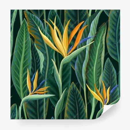 Papier peint motif tropical feuilles et oiseaux du paradis – Wallnifity®