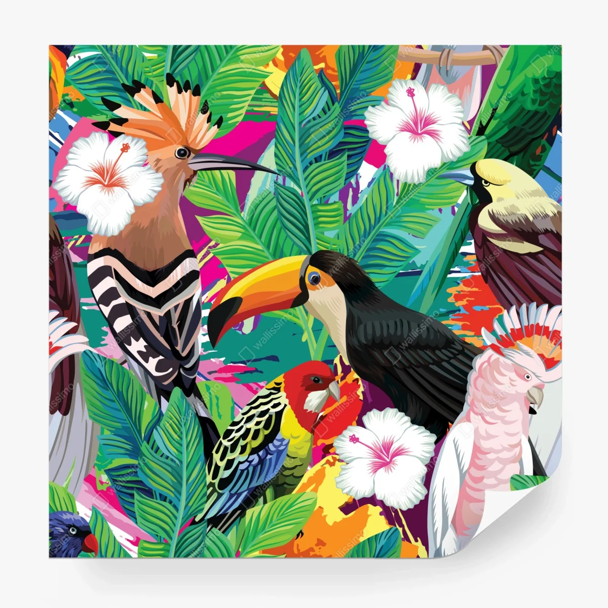 Papier peint paradis tropical d'oiseaux exotiques et fleurs – Wallnifity® Papier peint paradis tropical d'oiseaux exotiques et fleurs – Wallnifity®