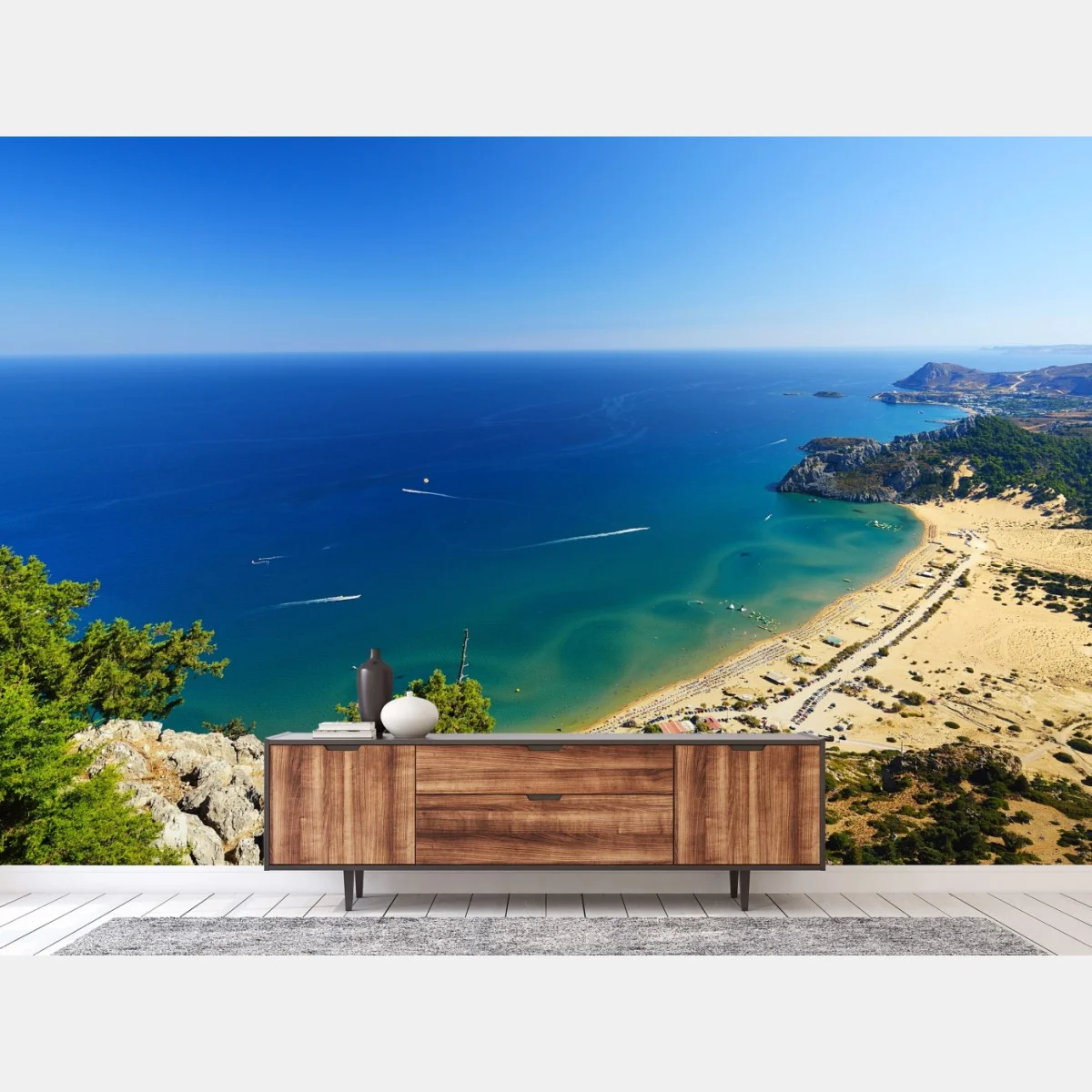 Papier peint vue panoramique d'une plage méditerranéenne – Wallnifity® Papier peint vue panoramique d'une plage méditerranéenne – Wallnifity®
