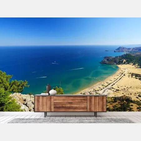 Papier peint vue panoramique d'une plage méditerranéenne – Wallnifity®