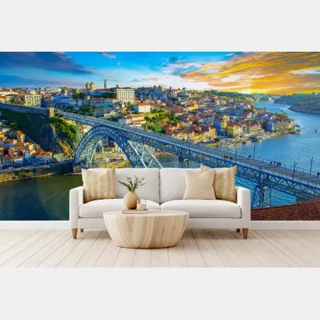 Papier peint vue panoramique de Porto au coucher de soleil – Wallnifity®