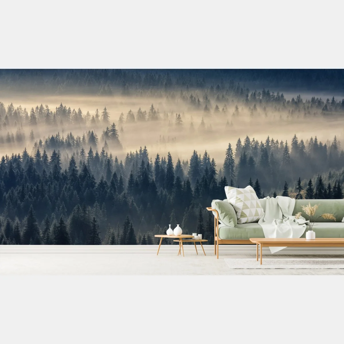 Papier peint brume matinale sur la vallée d'épicéas – Wallnifity® Papier peint brume matinale sur la vallée d'épicéas – Wallnifity®