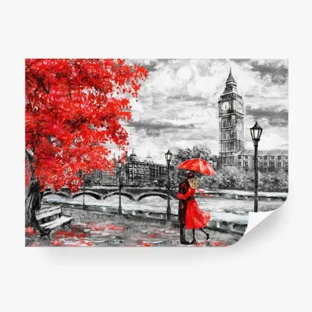 Papier peint promenade romantique sous la pluie à Londres devant Big Ben – Wallnifity®