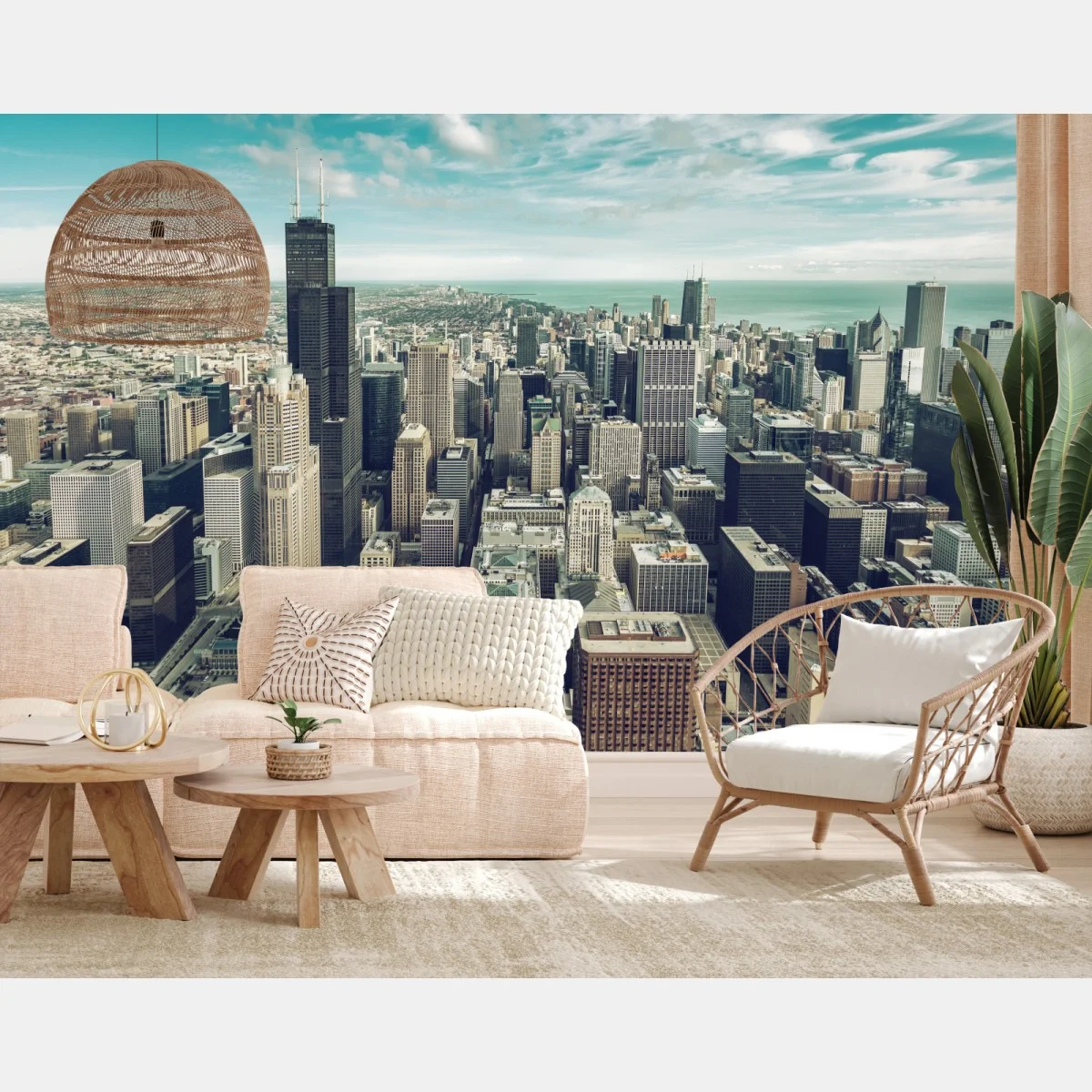 Papier peint panorama urbain vintage de Chicago – Wallnifity® Papier peint panorama urbain vintage de Chicago – Wallnifity®