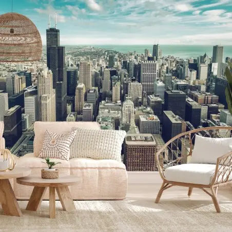 Papier peint panorama urbain vintage de Chicago – Wallnifity®