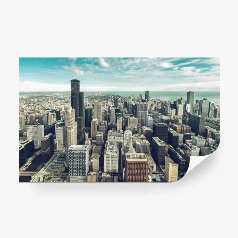 Papier peint panorama urbain vintage de Chicago – Wallnifity® Papier peint panorama urbain vintage de Chicago – Wallnifity®