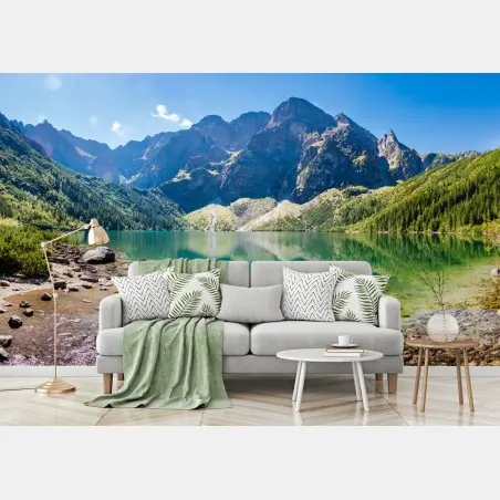 Papier peint reflets du lac alpin au pied des montagnes – Wallnifity®
