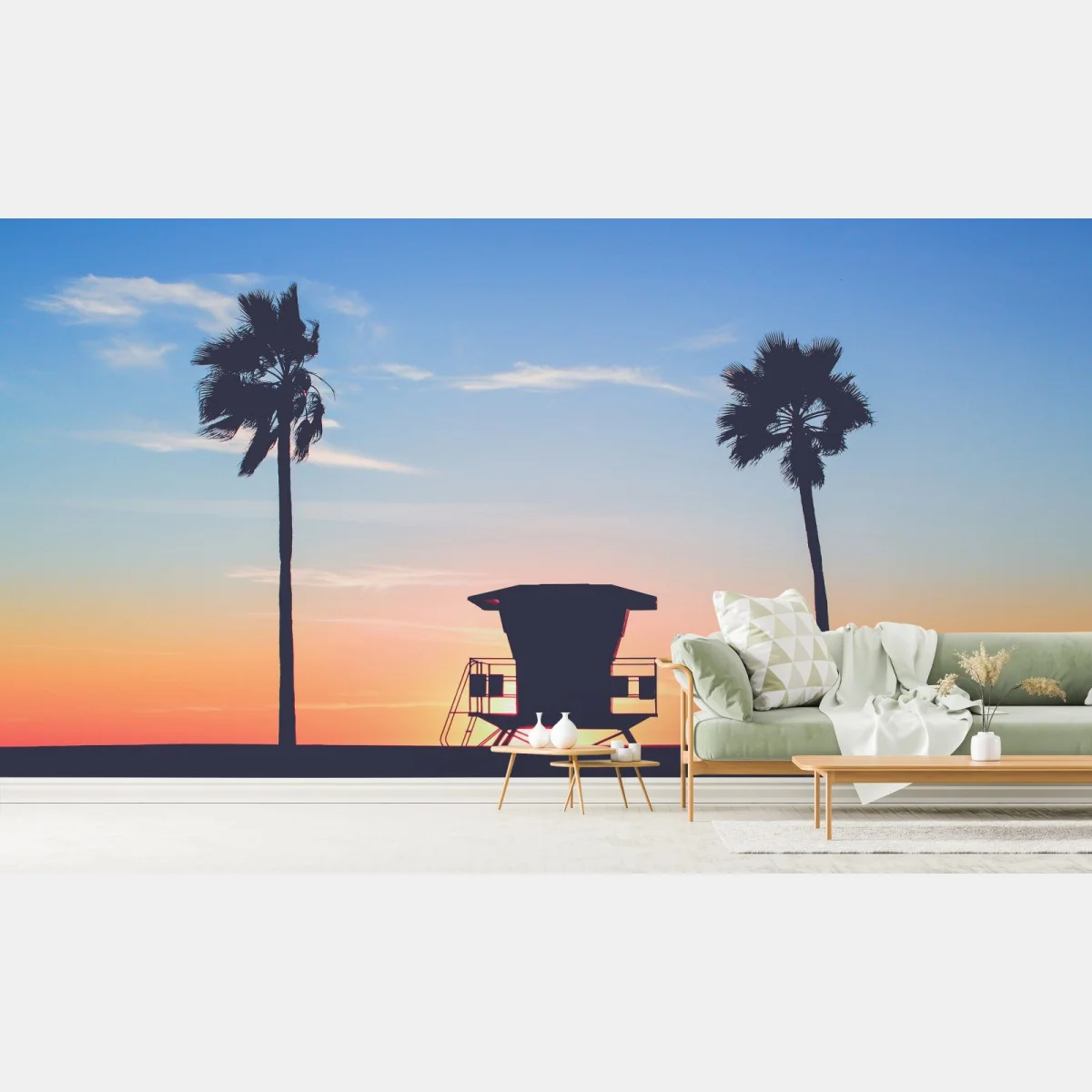 Papier peint coucher de soleil sur la plage avec cabine de sauveteur – Wallnifity® Papier peint coucher de soleil sur la plage avec cabine de sauveteur – Wallnifity®