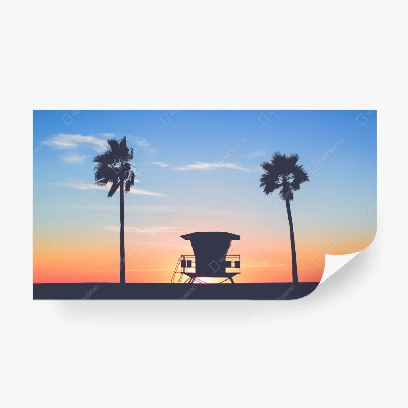 Papier peint coucher de soleil sur la plage avec cabine de sauveteur – Wallnifity® Papier peint coucher de soleil sur la plage avec cabine de sauveteur – Wallnifity®