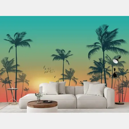 Papier peint coucher de soleil tropical aux palmiers – Wallnifity®