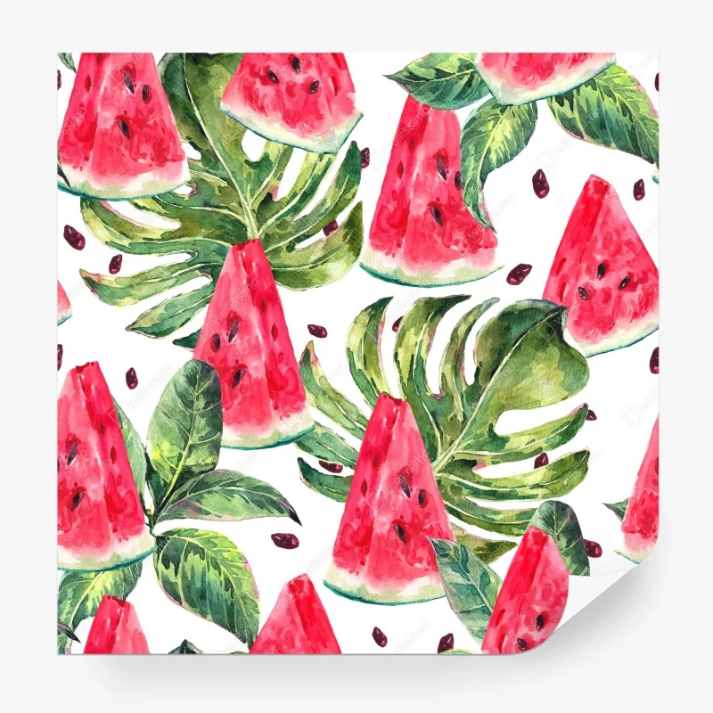 Papier peint motif pastèque et feuilles tropicales en aquarelle – Wallnifity® Papier peint motif pastèque et feuilles tropicales en aquarelle – Wallnifity®