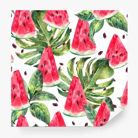 Papier peint motif pastèque et feuilles tropicales en aquarelle – Wallnifity®