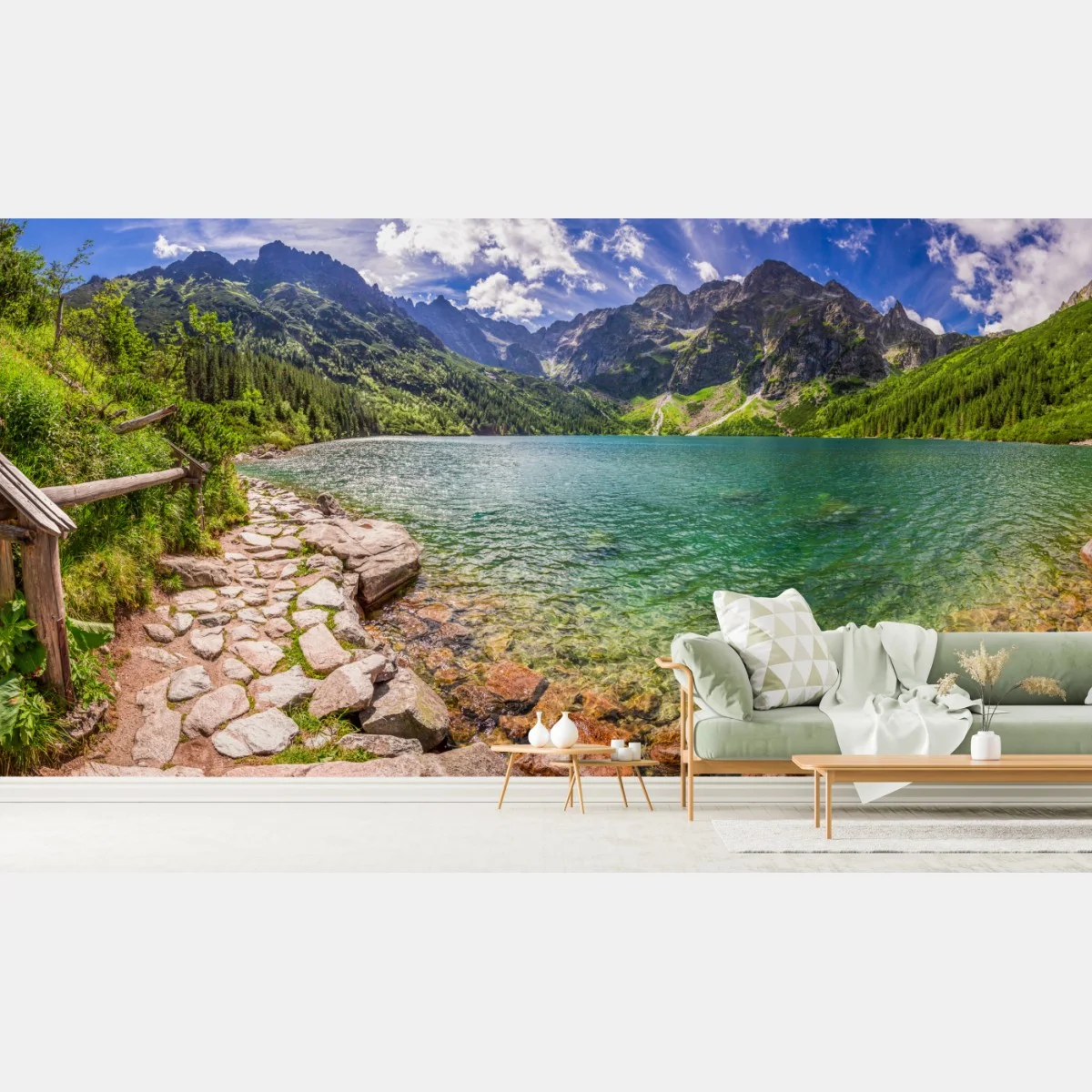 Papier peint reflets émeraude du lac Morskie Oko, Tatras – Wallnifity® Papier peint reflets émeraude du lac Morskie Oko, Tatras – Wallnifity®