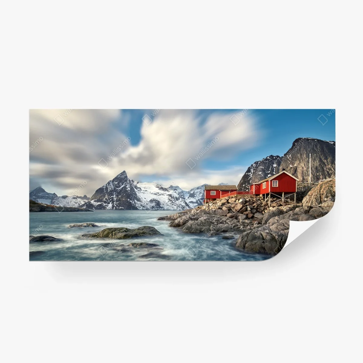 Papier peint cabanes rouges au bord du fjord – Wallnifity® Papier peint cabanes rouges au bord du fjord – Wallnifity®