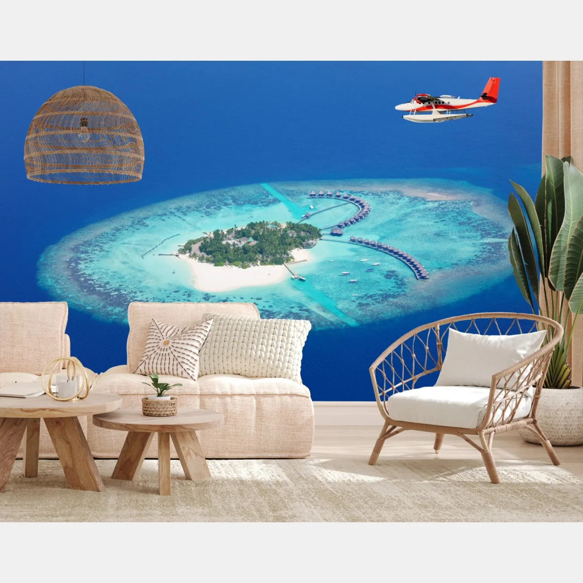 Papier peint île paradisiaque et bungalows sur l'eau – Wallnifity® Papier peint île paradisiaque et bungalows sur l'eau – Wallnifity®