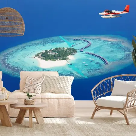 Papier peint île paradisiaque et bungalows sur l'eau – Wallnifity®