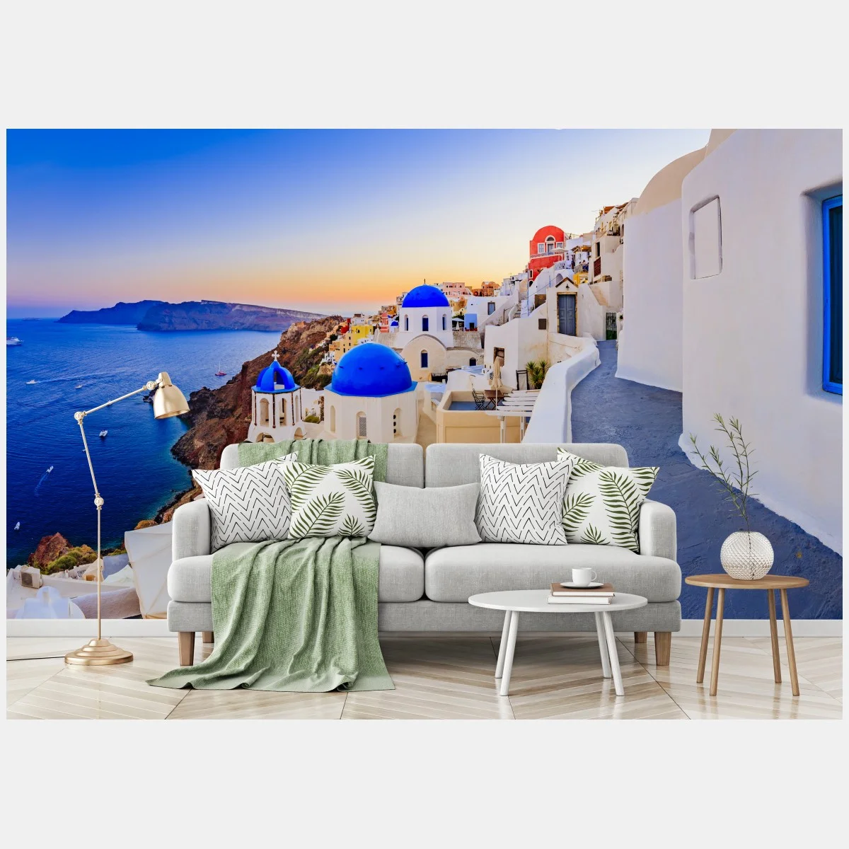 Papier peint panorama coloré de Santorin au coucher du soleil – Wallnifity® Papier peint panorama coloré de Santorin au coucher du soleil – Wallnifity®