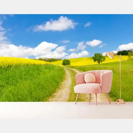 Papier peint chemin champêtre et champs de colza – Wallnifity®