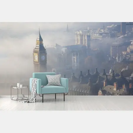 Papier peint brume matinale à Londres — Big Ben en vue aérienne – Wallnifity®