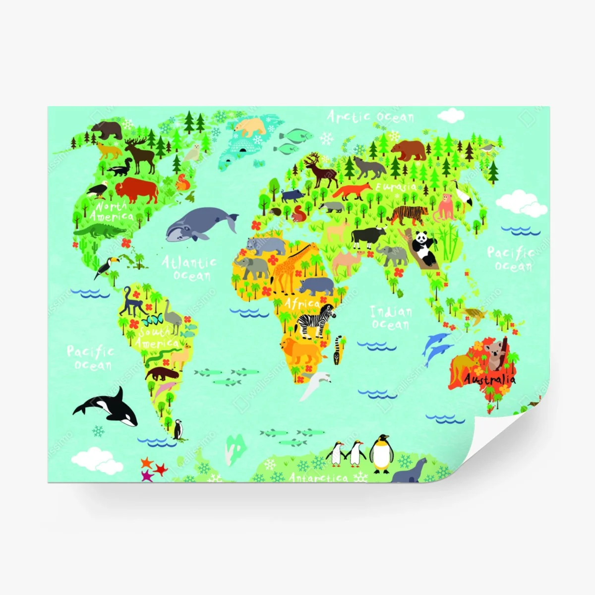 Papier peint carte illustrée des animaux du monde – Wallnifity® Papier peint carte illustrée des animaux du monde – Wallnifity®
