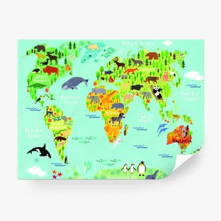 Papier peint carte illustrée des animaux du monde – Wallnifity®