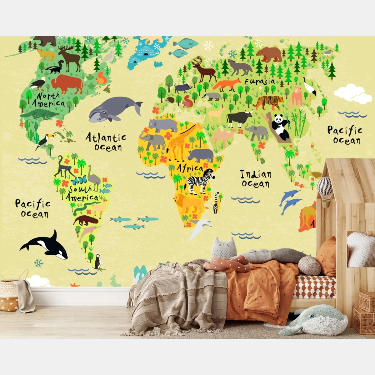 Papier peint carte du monde des animaux colorée pour enfants – Wallnifity® Papier peint carte du monde des animaux colorée pour enfants – Wallnifity®