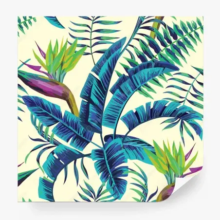Papier peint motif tropical bleu et oiseau-de-paradis – Wallnifity®