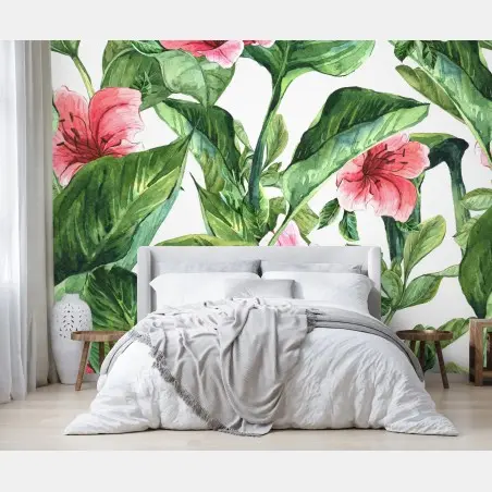 Papier peint motif floral tropical en aquarelle – Wallnifity®