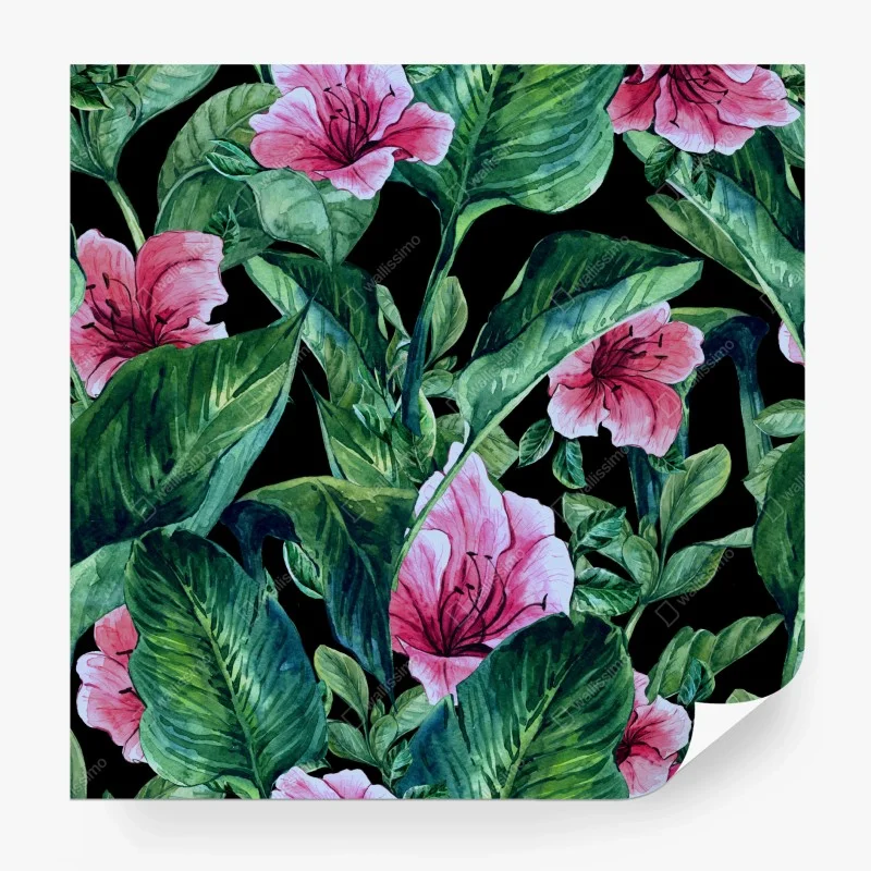 Papier peint motif floral tropical sur fond noir – Wallnifity® Papier peint motif floral tropical sur fond noir – Wallnifity®