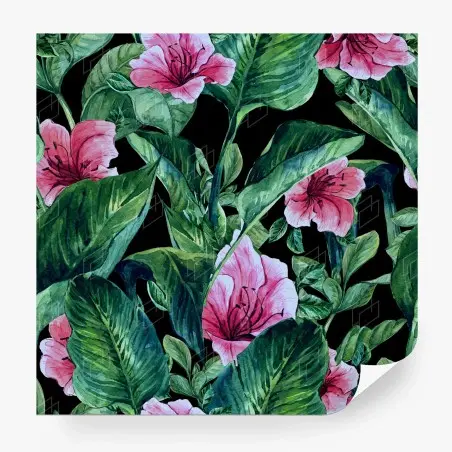 Papier peint motif floral tropical sur fond noir – Wallnifity®