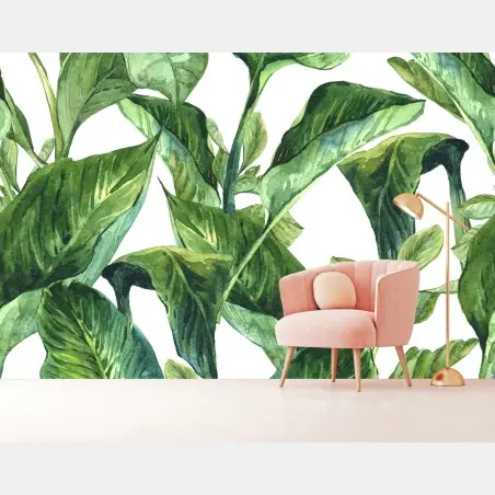 Papier peint motif de feuilles tropicales en aquarelle – Wallnifity®