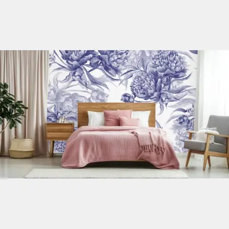 Papier peint composition de pivoines bleues – Wallnifity®