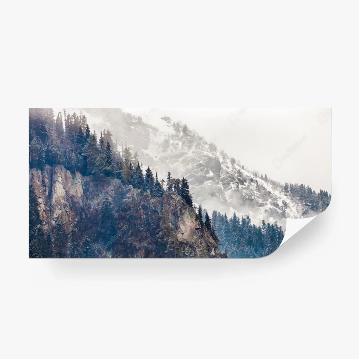 Papier peint falaise enneigée et forêt de pins – Wallnifity® Papier peint falaise enneigée et forêt de pins – Wallnifity®