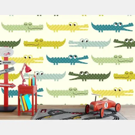 Papier peint motif crocodiles pastel pour chambre d'enfant – Wallnifity®