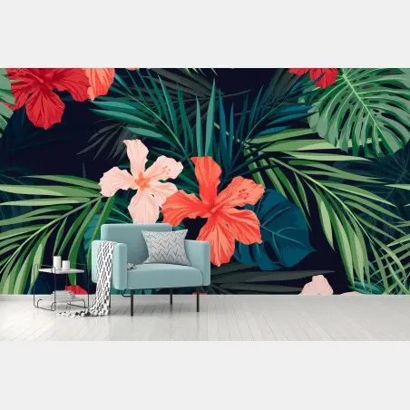 Papier peint motif tropical floral vibrant – Wallnifity®