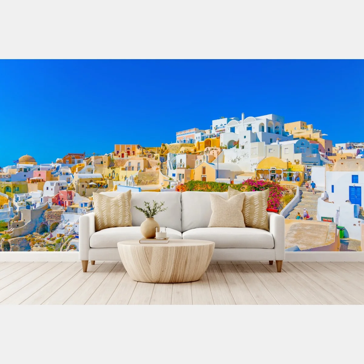 Papier peint panorama coloré d'Oia à Santorin – Wallnifity® Papier peint panorama coloré d'Oia à Santorin – Wallnifity®