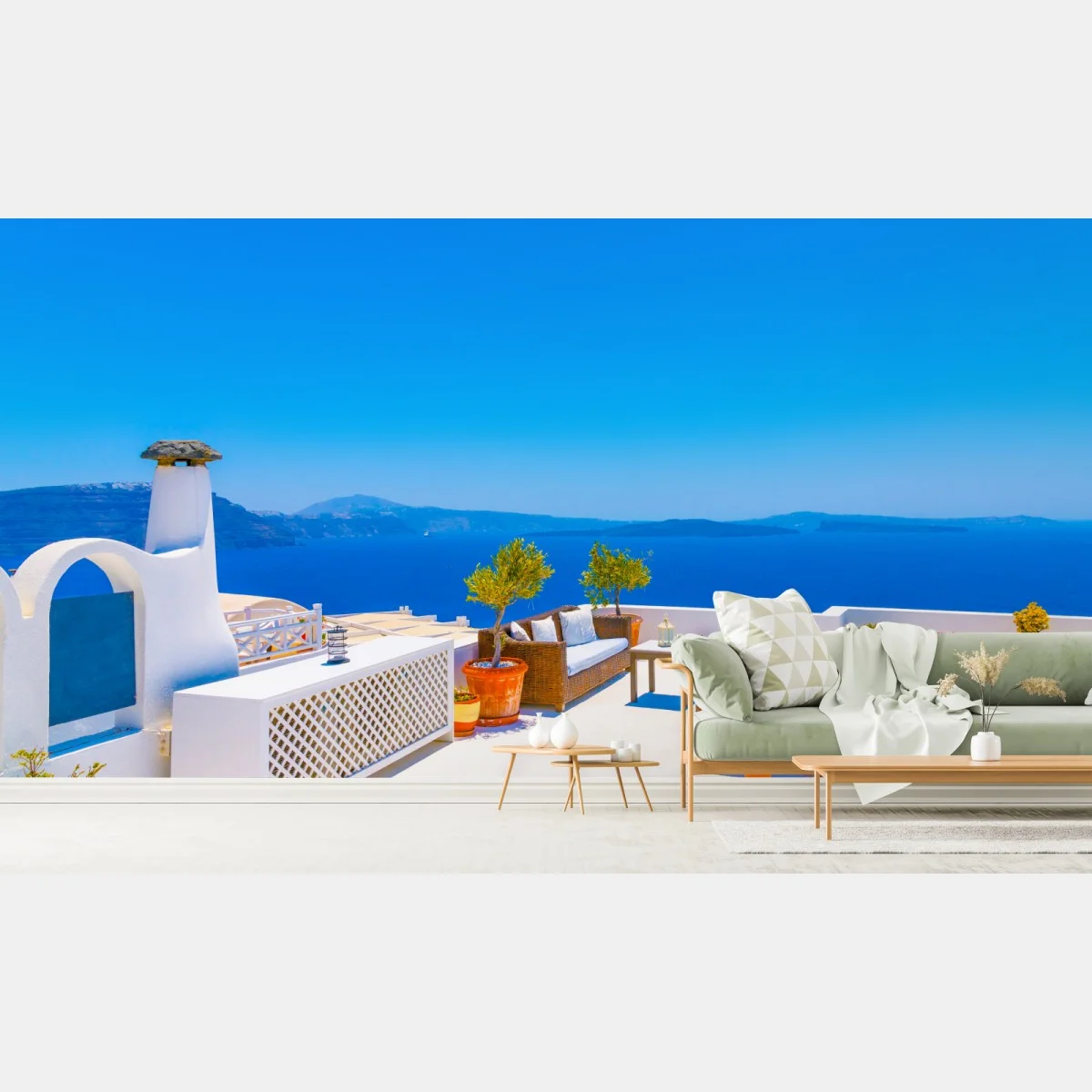 Papier peint oasis ensoleillée à Oia, Santorin – Wallnifity® Papier peint oasis ensoleillée à Oia, Santorin – Wallnifity®