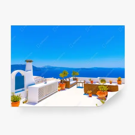 Papier peint oasis ensoleillée à Oia, Santorin – Wallnifity®