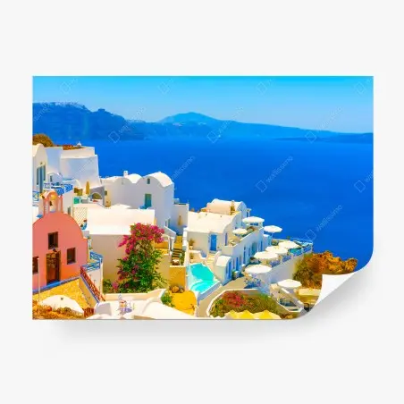 Papier peint vue emblématique d'Oia à Santorin – Wallnifity®
