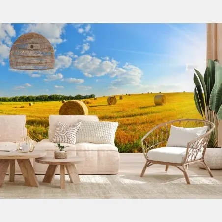 Papier peint champ doré de bottes de foin au soleil – Wallnifity®